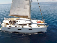 Luxury catamaran yacht HIGH JINKS cruising in Greece with Contact Yachts