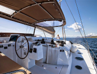 Luxury catamaran yacht HIGH JINKS cruising in Greece with Contact Yachts