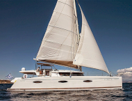 Luxury catamaran yacht HIGH JINKS cruising in Greece with Contact Yachts