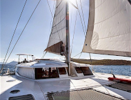 Luxury catamaran yacht HIGH JINKS cruising in Greece with Contact Yachts