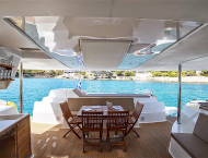 Luxury catamaran yacht HIGH JINKS cruising in Greece with Contact Yachts